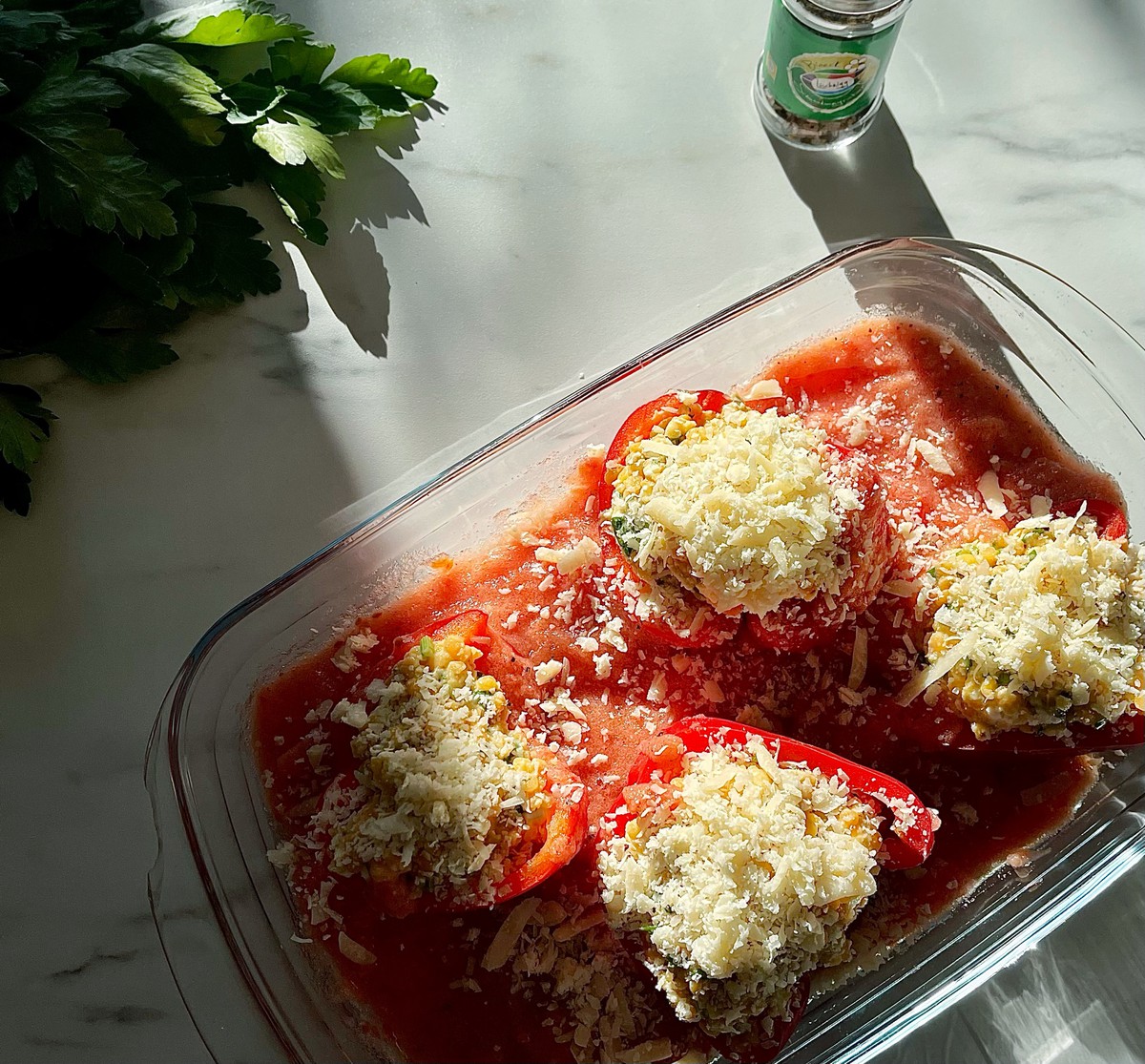 Gefüllter Paprika mit Bio-Linsen & Bio-Bärlauchsalz